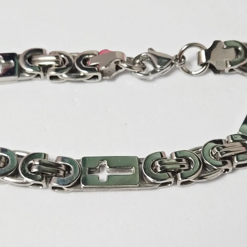 Silver Cross Byzantine Chain Bracelet | 8mm Stainless Steel | Men’s Jewelry